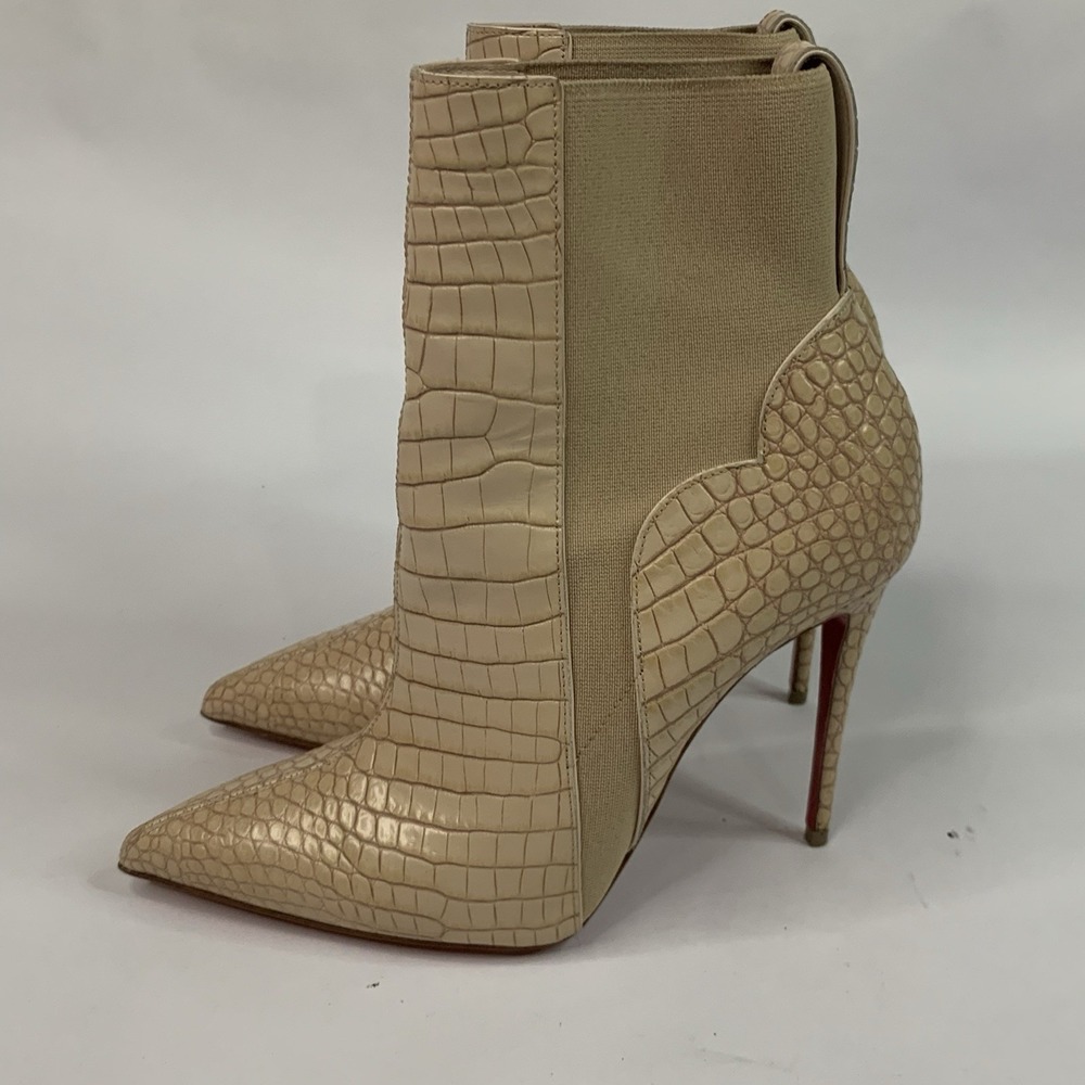 Christian Louboutin Chelsea Chick Booty 100 Calf Mini Crock Boots Leche Size 37 - Picture 4 of 14